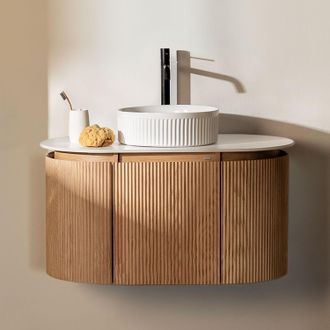 Sklum Conjunto De Mueble De Ba&ntilde;o Suspendido 90x50 Cm En Madera Carsone Sklum