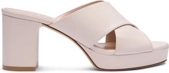 Stuart Weitzman Dayna Platform Slide Sandaal - Dames - Muiltjes - Beige - 39 EU - Linnen - Schoenen