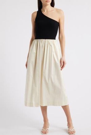 Rails Anita One-Shoulder Colorblock Mixed Media Midi Dress in Black Ivory at Nordstrom Rack, Size Xx-Large