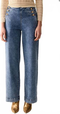 Q2 Wide Leg Jeans With Button In Blue