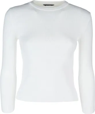Balenciaga BB Allover Logo Crop Knit - Dames - Ronde hals truien - Wit - L - Wol - Truien & Vesten