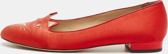 Charlotte Olympia Red Satin Cheeky Kitty Ballet Flats