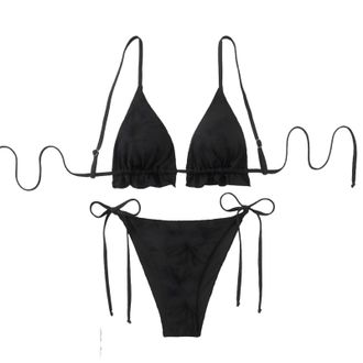 Generic Womens Bikini Set Sexy Triangle String Bikini Thong Set Adjustable Ties Push up Swimming Costumes Padded Bathing Suits Beach Holiday Swimwear Black
