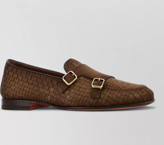 Santoni suede monk shoes scacco double buckle