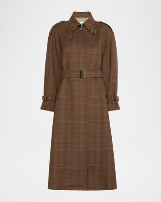 Max Mara Prince of Whales Wool Belted Long Trench