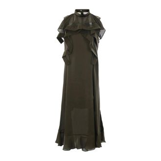 sacai Maxi Dresses, female, Green, Size: M Midi Dress with Ruffles