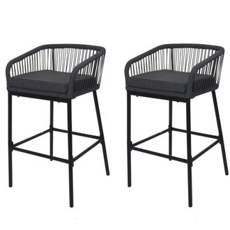 Hhg [nunca Usado] Juego De 2 Taburetes De Bar De Cuerda Hhg-994, Taburete De Mostrador, Coj&iacute;n De Asiento De Exterior De Cuerda De Metal, Antracita, Coj&iacute;n 