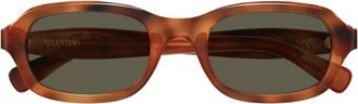 Valentino Havana Linea V Logo Recycled Acetate Rectangular Sunglasses