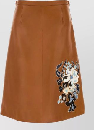 Marni leather skirt floral embroidery side pockets