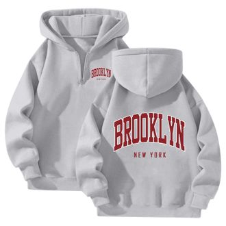Generic 2026 Winter Fall Womens Slogan Letter Graphic Oversized Aesthetic Hoodie Drop Shoulder Fleece Hooded Sweatshirt Pullover (Grey, XL)