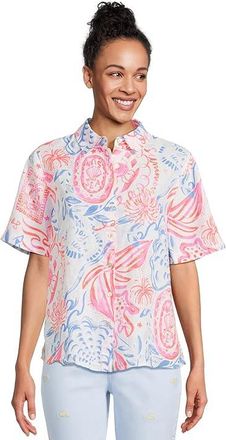 Lilly Pulitzer Ridoc Top Womens Clothing Resort White Sun Sea Sand : XS, Linen