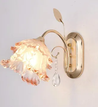 OEM Aplique De Pared Floral En Cristal Dorado, Con Forma De Flor Y Cristal Prism&aacute;tico (rosa)