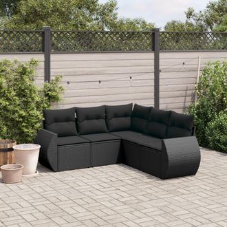 vidaXL Vidaxl - Set De Muebles De Jard&iacute;n 5 Pzas Y Cojines Rat&aacute;n Sint&eacute;tico Negro