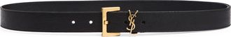 Saint Laurent Cassandre Logo Leather Belt in Black at Nordstrom, Size 105