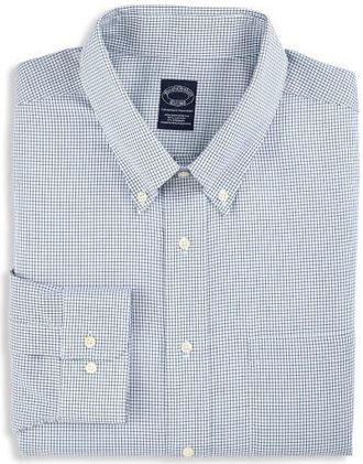 Brooks Brothers Big & Tall Non-Iron Micro Check Dress Shirt in Green at Nordstrom, Size 18.5 - 38