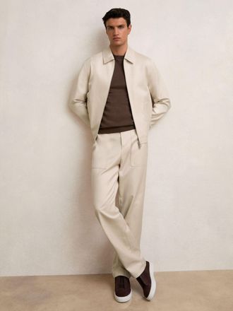 Reiss Ecru Lyocell Cotton Wide Utility Trousers, 36