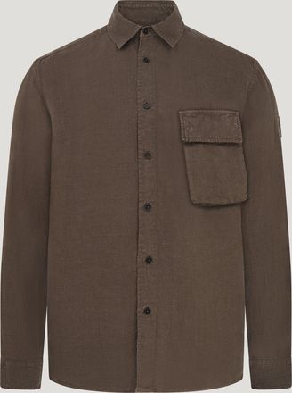 Belstaff Belstaff Scale Shirt Mens Garment Dyed Linen Army Olive Size 2XL