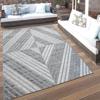 Paco Home Paco Home Alfombra Interior Exterior Para Balc&oacute;n Terraza Pelo Corto Motivo 3d Rombos Gris 200x290 Cm