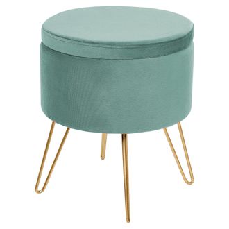 Beliani Puf De Terciopelo Verde Menta 37 Cm Reposapi&eacute;s Otomana Almacenaje Silas