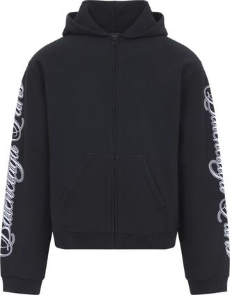 Balenciaga Black Embroidery Zip-Up Hoodie