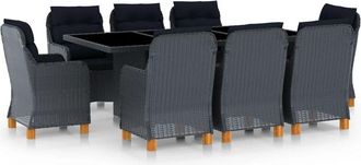 vidaXL Set Comedor Jard&iacute;n 9 Pzas Cojines Rat&aacute;n Sint&eacute;tico Gris Oscuro Vidaxl
