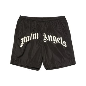 Palm Angels Curved Logo Swim Short - male - Palm Angels - Beachwear - Black - XL - Swimwear
