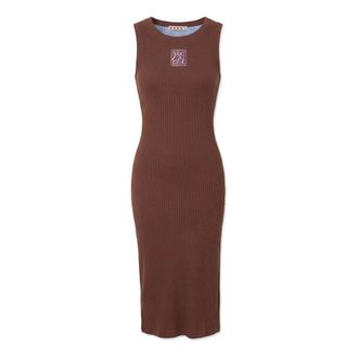 Marni Jurk met Zijsplit - Dames - Casual kleedjes - Bruin - 2XS - Katoen - Kleedjes