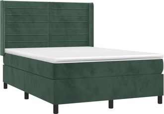 vidaXL Vidaxl - Cama Box Spring Colch&oacute;n Y Led Terciopelo Verde Oscuro 140x190cm