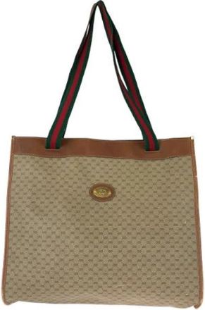 Gucci Pre-owned Vintage GG Supreme Canvas Leren Tote Bag - Dames - Vintage Shopper - Groen - ONE Size - Leer - Vintage