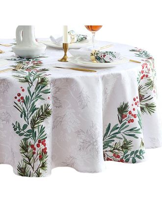 Elrene Holly Berry Flourish Holiday Fabric Tablecloth -Round