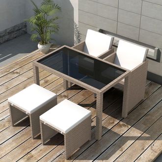 vidaXL Set Comedor De Jard&iacute;n 5 Piezas Y Cojines Rat&aacute;n Sint&eacute;tico Beige Vidaxl