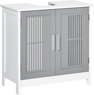 Kleankin Grey Bathroom Pedestal Under Sink Cabinet with Storage Shelf & 2 Doors | TJ Hughes
