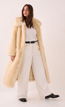 NASTY GAL Womens Belted Tipped Faux Fur Coat - Yellow - Size 10 UK