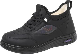 Generic Women Winter Faux Fur Lined Trainers Warm Sneakers Walking Ankle Boots Low Top Fleece Thermal Snow Shoes Wide Fit Outdoor Sports Running Shoes (Black,