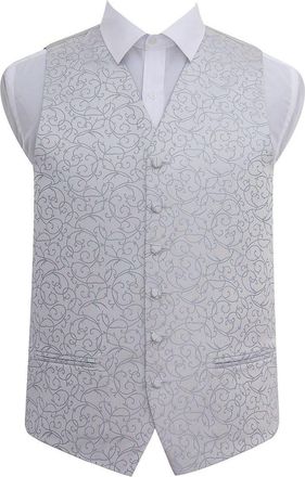 DQT Swirl Patterned Mens Formal Wedding Tuxedo Waistcoat Silver 42