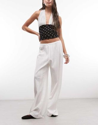 Weekday Pantaloni in cotone testurizzato &eacute;cru-Bianco