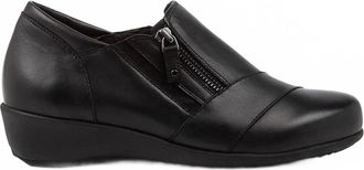 Ziera Womens Sage Low Wedge Loafer Shoes In Black Leather
