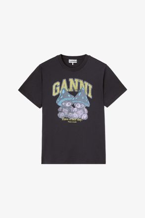 Ganni Mixed T-shirt with Mushroom Teddy - Size XXS Organic Cotton