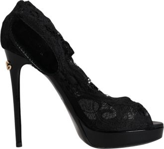 Dolce & Gabbana Black Stretch Taormina Lace Boots Womens Shoes