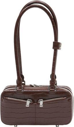 Self Portrait Womens Crocodile-Embossed Leather Shoulder Bag Brown