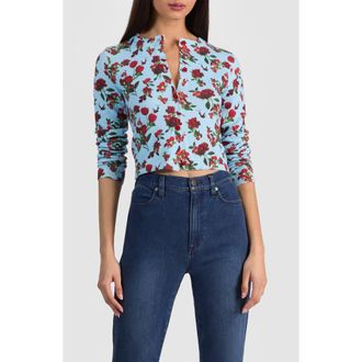 Alice & Olivia Carson Floral Print Cardigan in American Beauty Carolina Blue at Nordstrom, Size X-Small