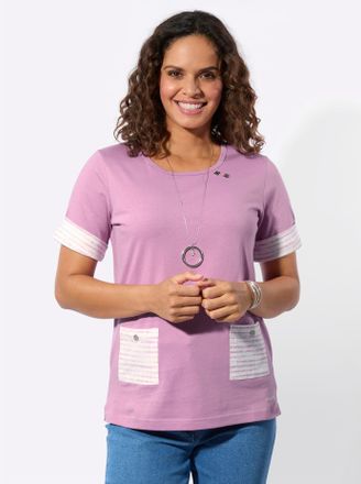 Casual Looks Kurzarmshirt CASUAL LOOKS Kurzarm-Shirt, Damen, Gr. 36, orchidee, 100% Baumwolle, gemustert, gestreift, unifarben, Rundhals, Shirts Kurzarmshirt