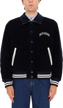 Dolce & Gabbana Dark Blue Logo Shirt Collar Jacket