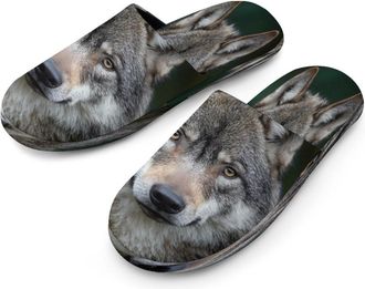 Generic Gray Wolf Mens Cozy Memory Foam Slippers Warm Cotton House Shoes Comfy Slipper for Indoor Outdoor