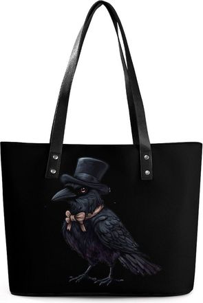 Generic Black Crow Top Hat Tote Bags for Women Cute Shoulder Purses Handbags