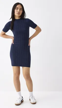 Twik Womens Ribbed cable-knit mock-neck dress