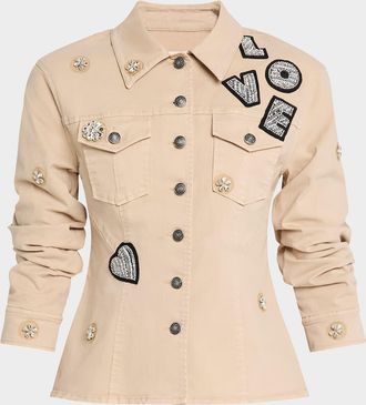 Cinq &agrave; Sept Canyon Embellished Scrunched Denim Jacket