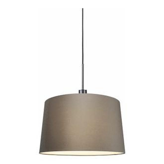 QAZQA Lampada a sospensione con paralume Combi - Moderno - Tessuto,Acciaio - Nero/Marrone - Tondo Max. 1 x Watt