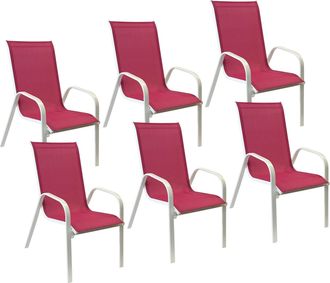 Happy Garden Pack De 6 Sillas Marbella En Textileno Rosa Aluminio Blanco
