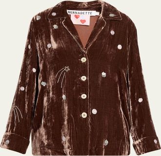 Bernadette Louis Embellished Velvet Pajama Shirt
